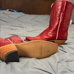 Lucchese Red Lace-Up Western Boots with White Piping